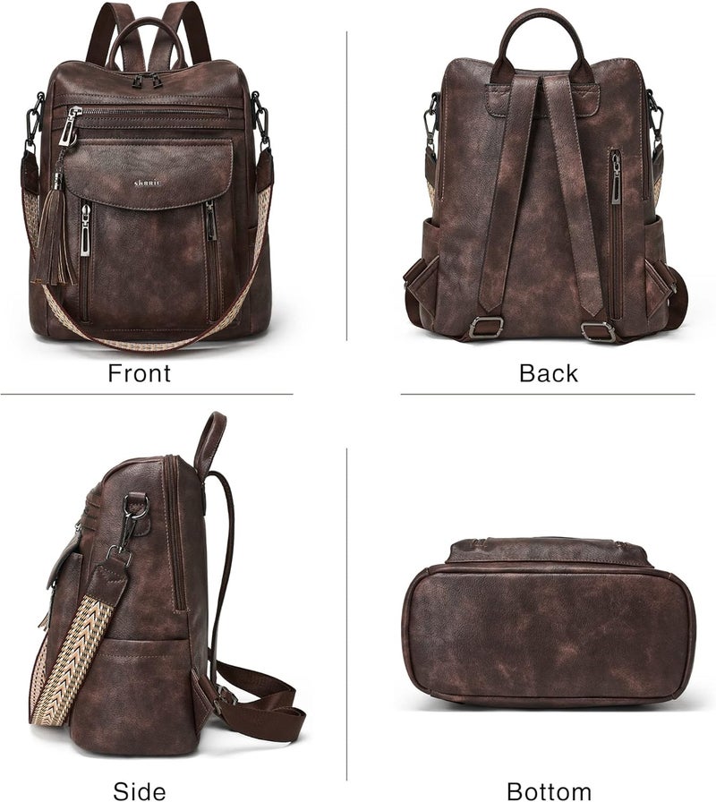 Shrrie Backpack Purse for Women Fashion Leather Backpack Purse Designer Travel Backpack Convertible Shoulder Bag with Wristlet for Work College - Image 4